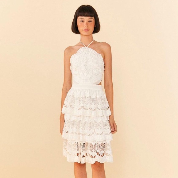 FARM Rio Dresses & Skirts - Farm Rio White Richelieu Halter Lace Dress
